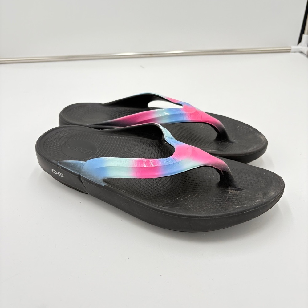 OOFOS OOlala Luxe Recovery Sandals Flip Flops Ombre Tie Dye Pink Blue Women’s 11